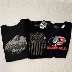 Mossy Oak and Realtree Men's Graphic Tees - Black and Navy Set of 3 T-Shirts. XL